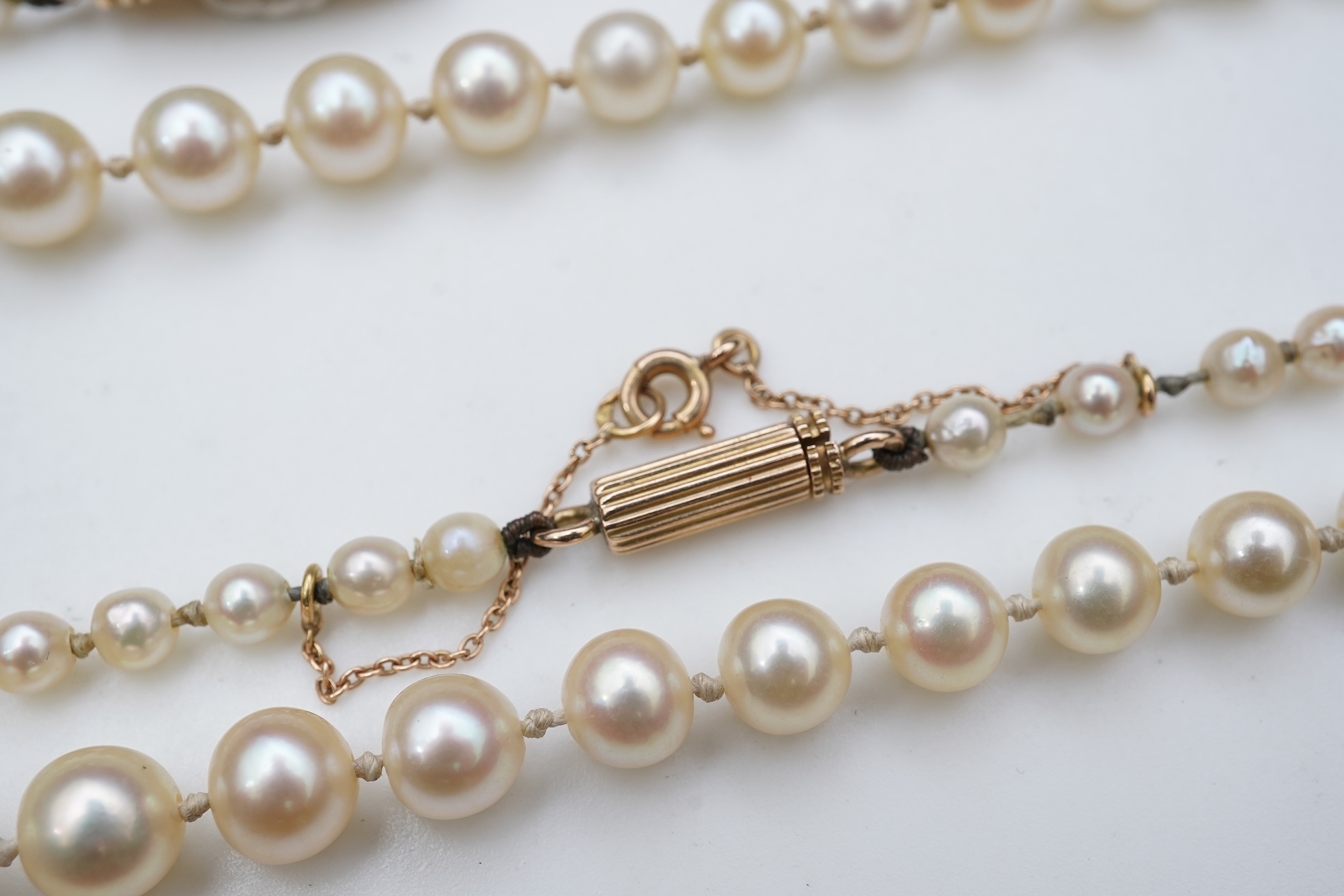 Two cultured pearl necklaces, mid 20th century